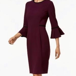 Calvin Klein Dress,Burgundy color,piped  bell 3/4 Sleeve